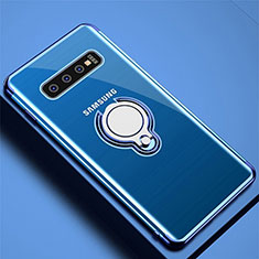 Coque Ultra Slim Silicone Souple Housse Etui Transparente avec Support Bague Anneau Aimante Magnetique C02 pour Samsung Galaxy S10 5G Bleu