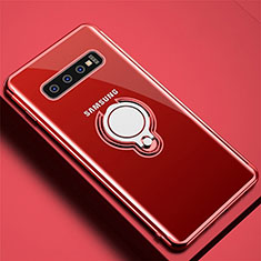 Coque Ultra Slim Silicone Souple Housse Etui Transparente avec Support Bague Anneau Aimante Magnetique C02 pour Samsung Galaxy S10 5G Rouge