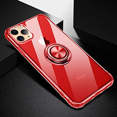 Coque Ultra Slim Silicone Souple Housse Etui Transparente avec Support Bague Anneau Aimante Magnetique C03 pour Apple iPhone 11 Pro Rouge