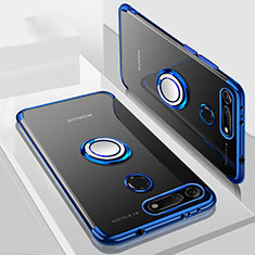 Coque Ultra Slim Silicone Souple Housse Etui Transparente avec Support Bague Anneau Aimante Magnetique C03 pour Huawei Honor V20 Bleu