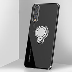 Coque Ultra Slim Silicone Souple Housse Etui Transparente avec Support Bague Anneau Aimante Magnetique C03 pour Huawei P20 Pro Noir