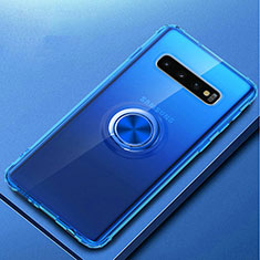 Coque Ultra Slim Silicone Souple Housse Etui Transparente avec Support Bague Anneau Aimante Magnetique C03 pour Samsung Galaxy S10 Plus Bleu