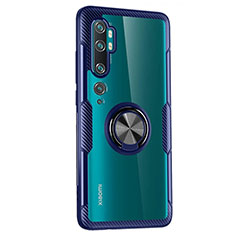 Coque Ultra Slim Silicone Souple Housse Etui Transparente avec Support Bague Anneau Aimante Magnetique D02 pour Xiaomi Mi Note 10 Bleu