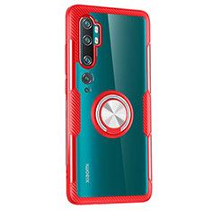 Coque Ultra Slim Silicone Souple Housse Etui Transparente avec Support Bague Anneau Aimante Magnetique D02 pour Xiaomi Mi Note 10 Pro Rouge