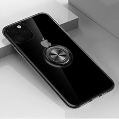 Coque Ultra Slim Silicone Souple Housse Etui Transparente avec Support Bague Anneau Aimante Magnetique F01 pour Apple iPhone 11 Pro Max Noir