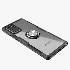 Coque Ultra Slim Silicone Souple Housse Etui Transparente avec Support Bague Anneau Aimante Magnetique N01 pour Samsung Galaxy Note 20 5G Argent et Noir