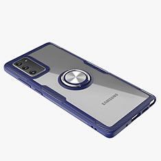 Coque Ultra Slim Silicone Souple Housse Etui Transparente avec Support Bague Anneau Aimante Magnetique N01 pour Samsung Galaxy Note 20 5G Bleu Royal