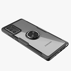 Coque Ultra Slim Silicone Souple Housse Etui Transparente avec Support Bague Anneau Aimante Magnetique N01 pour Samsung Galaxy Note 20 5G Noir