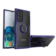 Coque Ultra Slim Silicone Souple Housse Etui Transparente avec Support Bague Anneau Aimante Magnetique N01 pour Samsung Galaxy Note 20 Ultra 5G Bleu