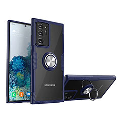 Coque Ultra Slim Silicone Souple Housse Etui Transparente avec Support Bague Anneau Aimante Magnetique N01 pour Samsung Galaxy Note 20 Ultra 5G Bleu Royal