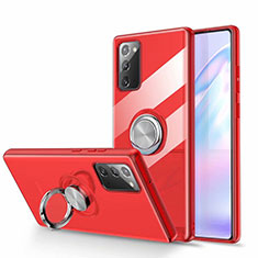 Coque Ultra Slim Silicone Souple Housse Etui Transparente avec Support Bague Anneau Aimante Magnetique N02 pour Samsung Galaxy Note 20 5G Rouge