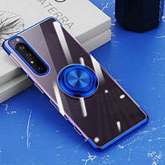 Coque Ultra Slim Silicone Souple Housse Etui Transparente avec Support Bague Anneau Aimante Magnetique pour Sony Xperia 1 III Bleu