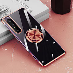 Coque Ultra Slim Silicone Souple Housse Etui Transparente avec Support Bague Anneau Aimante Magnetique pour Sony Xperia 1 III Or Rose