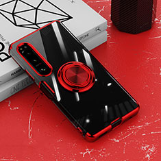 Coque Ultra Slim Silicone Souple Housse Etui Transparente avec Support Bague Anneau Aimante Magnetique pour Sony Xperia 1 IV Rouge