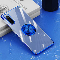 Coque Ultra Slim Silicone Souple Housse Etui Transparente avec Support Bague Anneau Aimante Magnetique pour Sony Xperia 10 III Lite Bleu