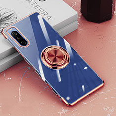 Coque Ultra Slim Silicone Souple Housse Etui Transparente avec Support Bague Anneau Aimante Magnetique pour Sony Xperia 10 III Lite Or Rose