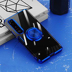 Coque Ultra Slim Silicone Souple Housse Etui Transparente avec Support Bague Anneau Aimante Magnetique pour Sony Xperia 10 IV Bleu