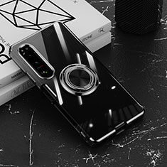 Coque Ultra Slim Silicone Souple Housse Etui Transparente avec Support Bague Anneau Aimante Magnetique pour Sony Xperia 10 IV Noir