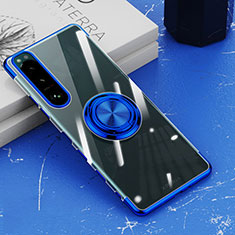 Coque Ultra Slim Silicone Souple Housse Etui Transparente avec Support Bague Anneau Aimante Magnetique pour Sony Xperia 5 III Bleu