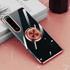 Coque Ultra Slim Silicone Souple Housse Etui Transparente avec Support Bague Anneau Aimante Magnetique pour Sony Xperia 5 III Or Rose