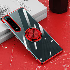 Coque Ultra Slim Silicone Souple Housse Etui Transparente avec Support Bague Anneau Aimante Magnetique pour Sony Xperia 5 III Rouge