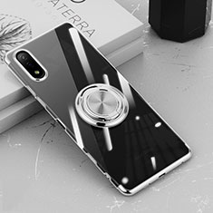 Coque Ultra Slim Silicone Souple Housse Etui Transparente avec Support Bague Anneau Aimante Magnetique pour Sony Xperia Ace II Argent