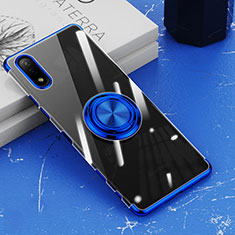 Coque Ultra Slim Silicone Souple Housse Etui Transparente avec Support Bague Anneau Aimante Magnetique pour Sony Xperia Ace II Bleu
