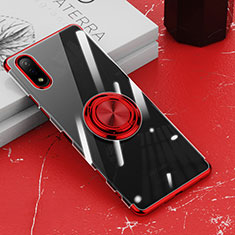 Coque Ultra Slim Silicone Souple Housse Etui Transparente avec Support Bague Anneau Aimante Magnetique pour Sony Xperia Ace II Rouge