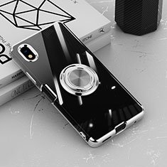 Coque Ultra Slim Silicone Souple Housse Etui Transparente avec Support Bague Anneau Aimante Magnetique pour Sony Xperia Ace III Argent