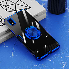 Coque Ultra Slim Silicone Souple Housse Etui Transparente avec Support Bague Anneau Aimante Magnetique pour Sony Xperia Ace III Bleu