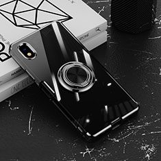 Coque Ultra Slim Silicone Souple Housse Etui Transparente avec Support Bague Anneau Aimante Magnetique pour Sony Xperia Ace III Noir