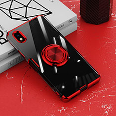Coque Ultra Slim Silicone Souple Housse Etui Transparente avec Support Bague Anneau Aimante Magnetique pour Sony Xperia Ace III Rouge