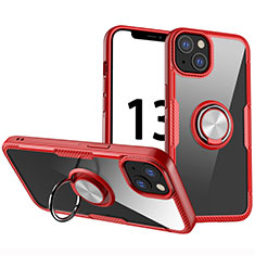 Coque Ultra Slim Silicone Souple Housse Etui Transparente avec Support Bague Anneau Aimante Magnetique S01 pour Apple iPhone 13 Mini Rouge