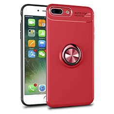 Coque Ultra Slim Silicone Souple Housse Etui Transparente avec Support Bague Anneau Aimante Magnetique S01 pour Apple iPhone 8 Plus Rouge