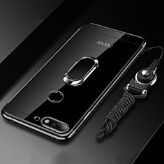 Coque Ultra Slim Silicone Souple Housse Etui Transparente avec Support Bague Anneau Aimante Magnetique S01 pour Huawei Enjoy 8e Noir