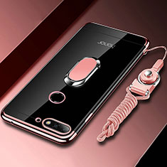 Coque Ultra Slim Silicone Souple Housse Etui Transparente avec Support Bague Anneau Aimante Magnetique S01 pour Huawei Honor 7A Or Rose