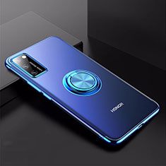Coque Ultra Slim Silicone Souple Housse Etui Transparente avec Support Bague Anneau Aimante Magnetique S01 pour Huawei Honor V30 Pro 5G Bleu
