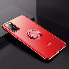 Coque Ultra Slim Silicone Souple Housse Etui Transparente avec Support Bague Anneau Aimante Magnetique S01 pour Huawei Honor V30 Pro 5G Rouge