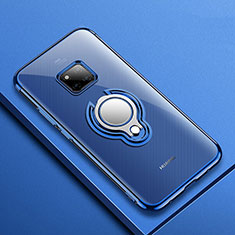 Coque Ultra Slim Silicone Souple Housse Etui Transparente avec Support Bague Anneau Aimante Magnetique S01 pour Huawei Mate 20 Pro Bleu