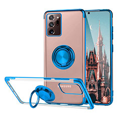 Coque Ultra Slim Silicone Souple Housse Etui Transparente avec Support Bague Anneau Aimante Magnetique S01 pour Samsung Galaxy Note 20 Ultra 5G Bleu