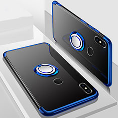 Coque Ultra Slim Silicone Souple Housse Etui Transparente avec Support Bague Anneau Aimante Magnetique S01 pour Xiaomi Mi A2 Lite Bleu