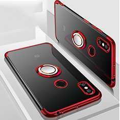 Coque Ultra Slim Silicone Souple Housse Etui Transparente avec Support Bague Anneau Aimante Magnetique S01 pour Xiaomi Mi Max 3 Rouge