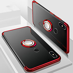 Coque Ultra Slim Silicone Souple Housse Etui Transparente avec Support Bague Anneau Aimante Magnetique S01 pour Xiaomi Redmi 6 Pro Rouge