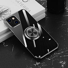 Coque Ultra Slim Silicone Souple Housse Etui Transparente avec Support Bague Anneau Aimante Magnetique Z02 pour Apple iPhone 13 Mini Noir