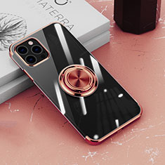 Coque Ultra Slim Silicone Souple Housse Etui Transparente avec Support Bague Anneau Aimante Magnetique Z02 pour Apple iPhone 13 Pro Or Rose