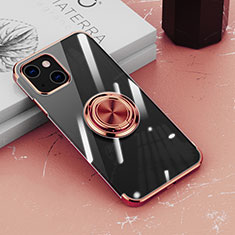 Coque Ultra Slim Silicone Souple Housse Etui Transparente avec Support Bague Anneau Aimante Magnetique Z02 pour Apple iPhone 14 Or Rose