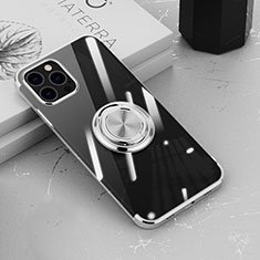 Coque Ultra Slim Silicone Souple Housse Etui Transparente avec Support Bague Anneau Aimante Magnetique Z02 pour Apple iPhone 14 Pro Max Argent