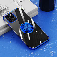 Coque Ultra Slim Silicone Souple Housse Etui Transparente avec Support Bague Anneau Aimante Magnetique Z02 pour Apple iPhone 14 Pro Max Bleu