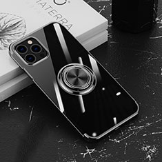 Coque Ultra Slim Silicone Souple Housse Etui Transparente avec Support Bague Anneau Aimante Magnetique Z02 pour Apple iPhone 14 Pro Max Noir