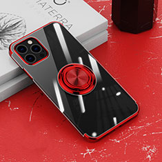 Coque Ultra Slim Silicone Souple Housse Etui Transparente avec Support Bague Anneau Aimante Magnetique Z02 pour Apple iPhone 14 Pro Max Rouge